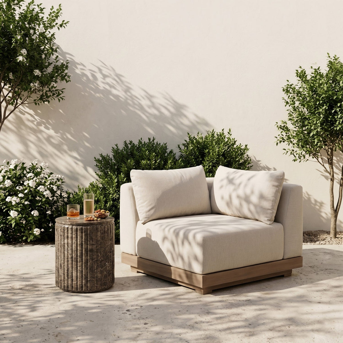 Solace Cream Olefin Performance Fabric Outdoor Patio Modular Corner Chair