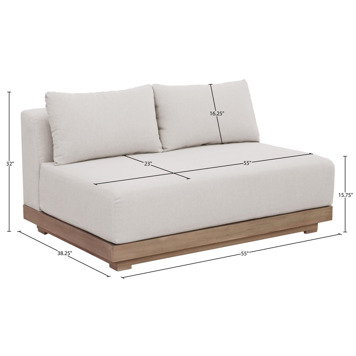 Solace 55in Cream Olefin Performance Fabric Outdoor Patio Modular Loveseat