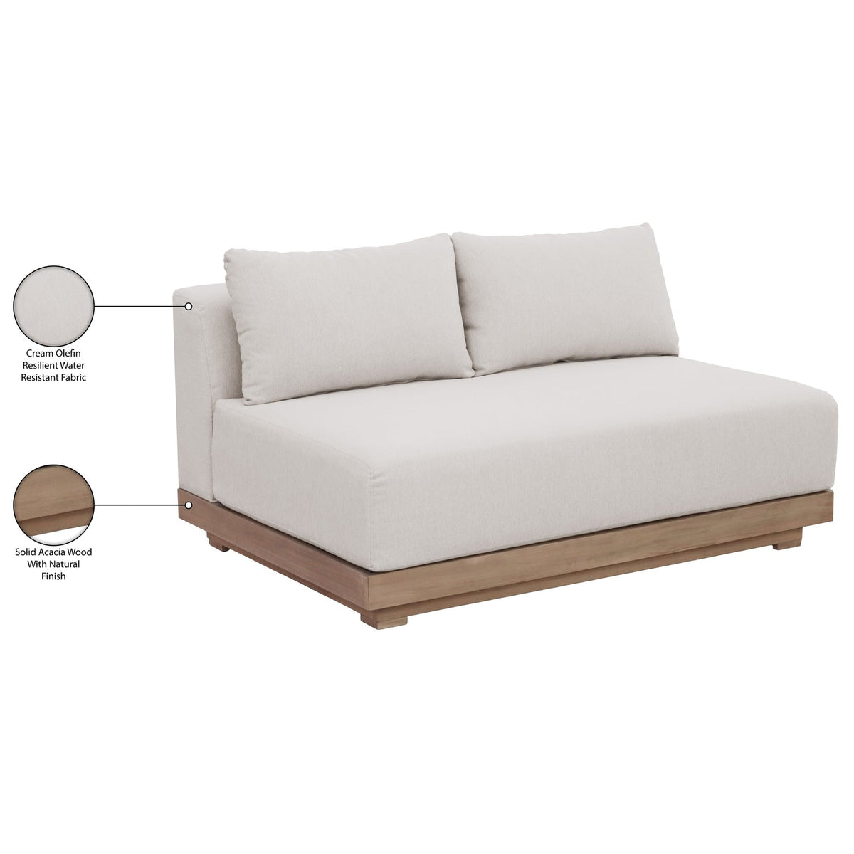 Solace 55in Cream Olefin Performance Fabric Outdoor Patio Modular Loveseat