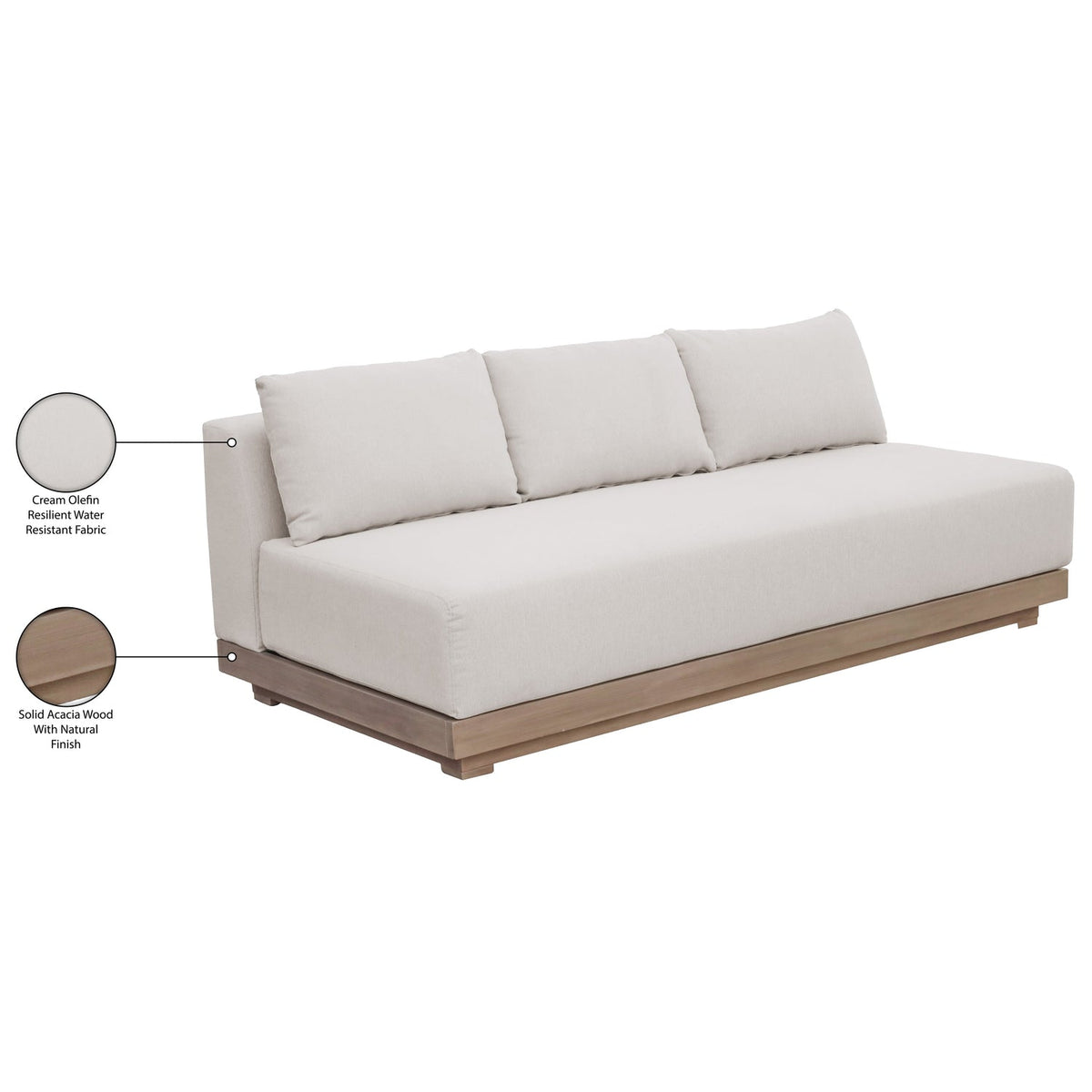 Solace 77in Cream Olefin Performance Fabric Outdoor Patio Modular Sofa