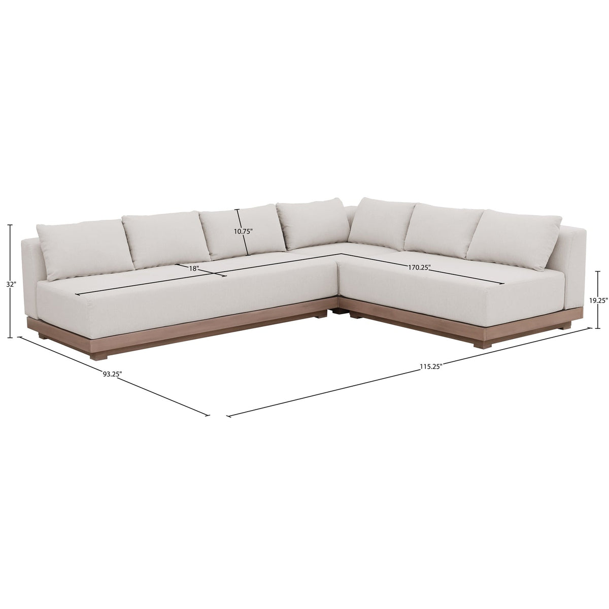 Solace Cream Olefin Performance Fabric 3 Piece Outdoor Patio Modular Sectional Sofa