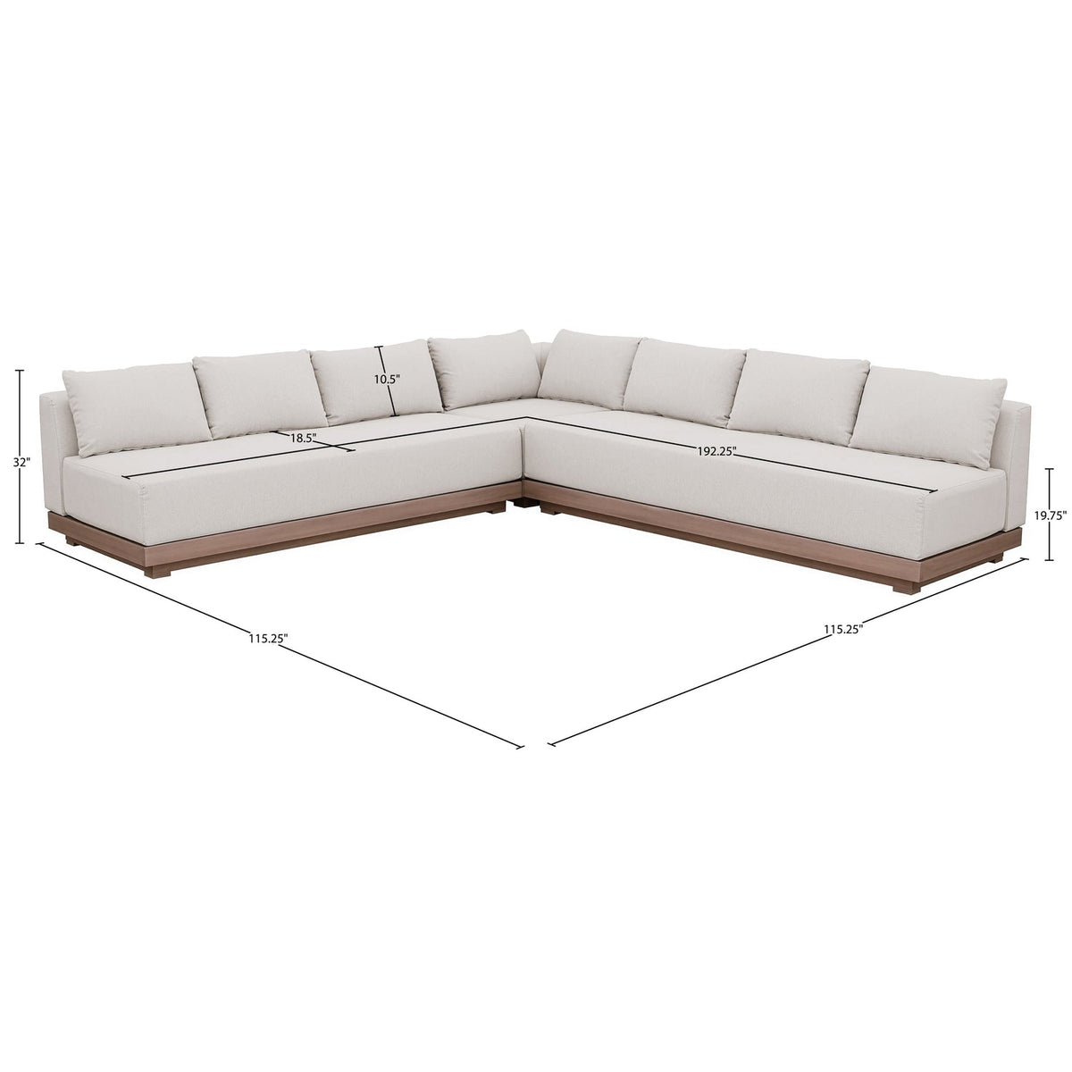 Solace Cream Olefin Performance Fabric 3 Piece Outdoor Patio Modular Sectional Sofa