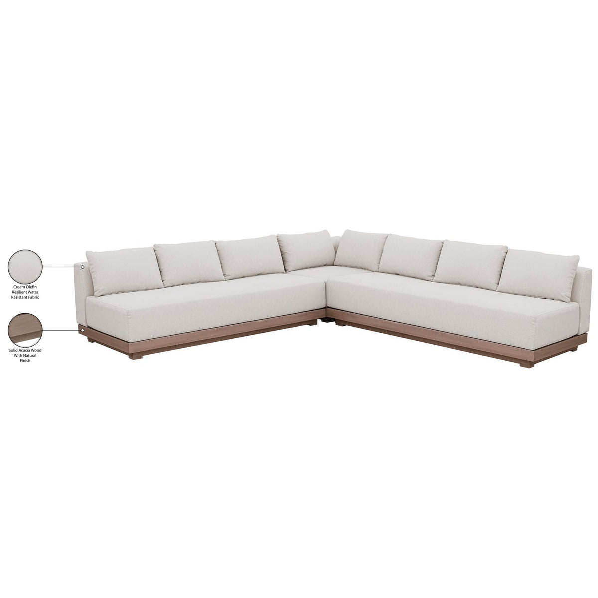 Solace Cream Olefin Performance Fabric 3 Piece Outdoor Patio Modular Sectional Sofa