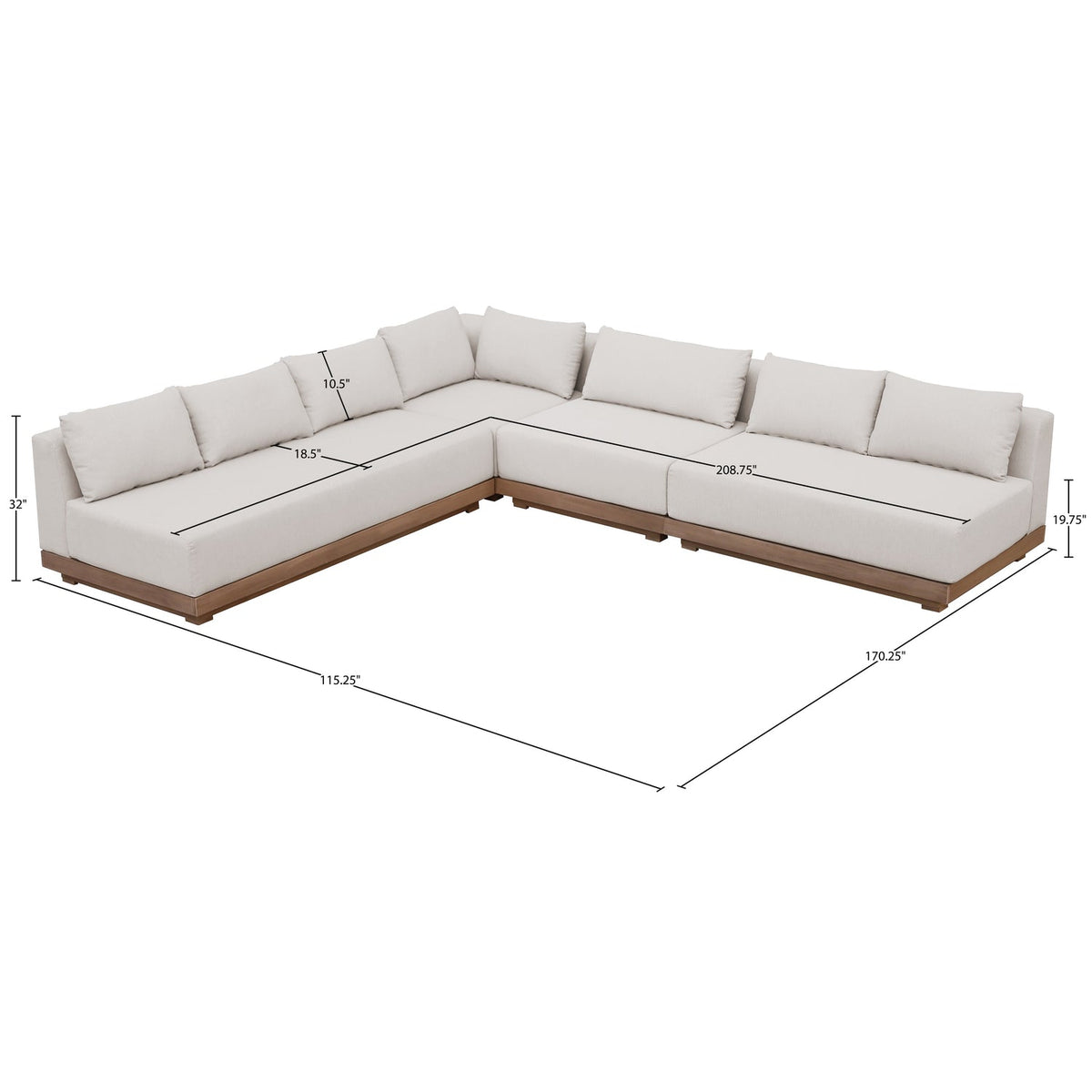 Solace Cream Olefin Performance Fabric 4 Piece Outdoor Patio Modular Sectional Sofa