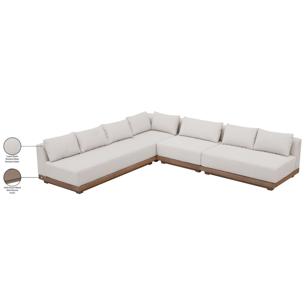 Solace Cream Olefin Performance Fabric 4 Piece Outdoor Patio Modular Sectional Sofa