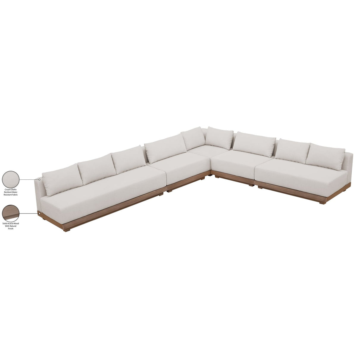 Solace Cream Olefin Performance Fabric 5 Piece Outdoor Patio Modular Sectional Sofa