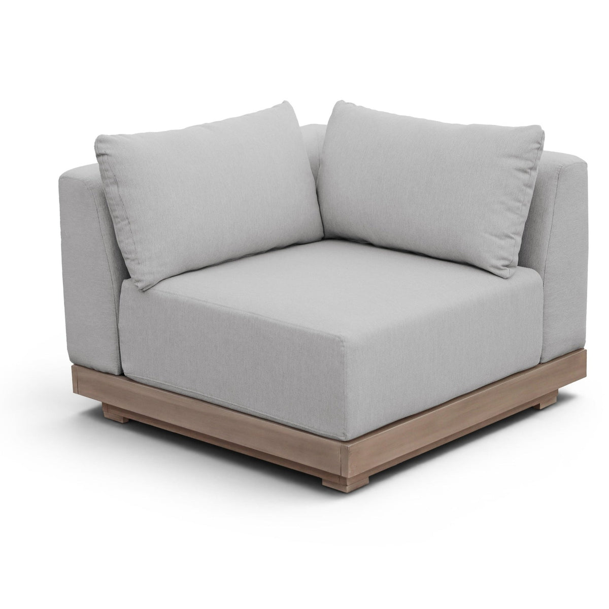Solace Grey Olefin Performance Fabric Outdoor Patio Modular Corner Chair in acacia wood, primary product view