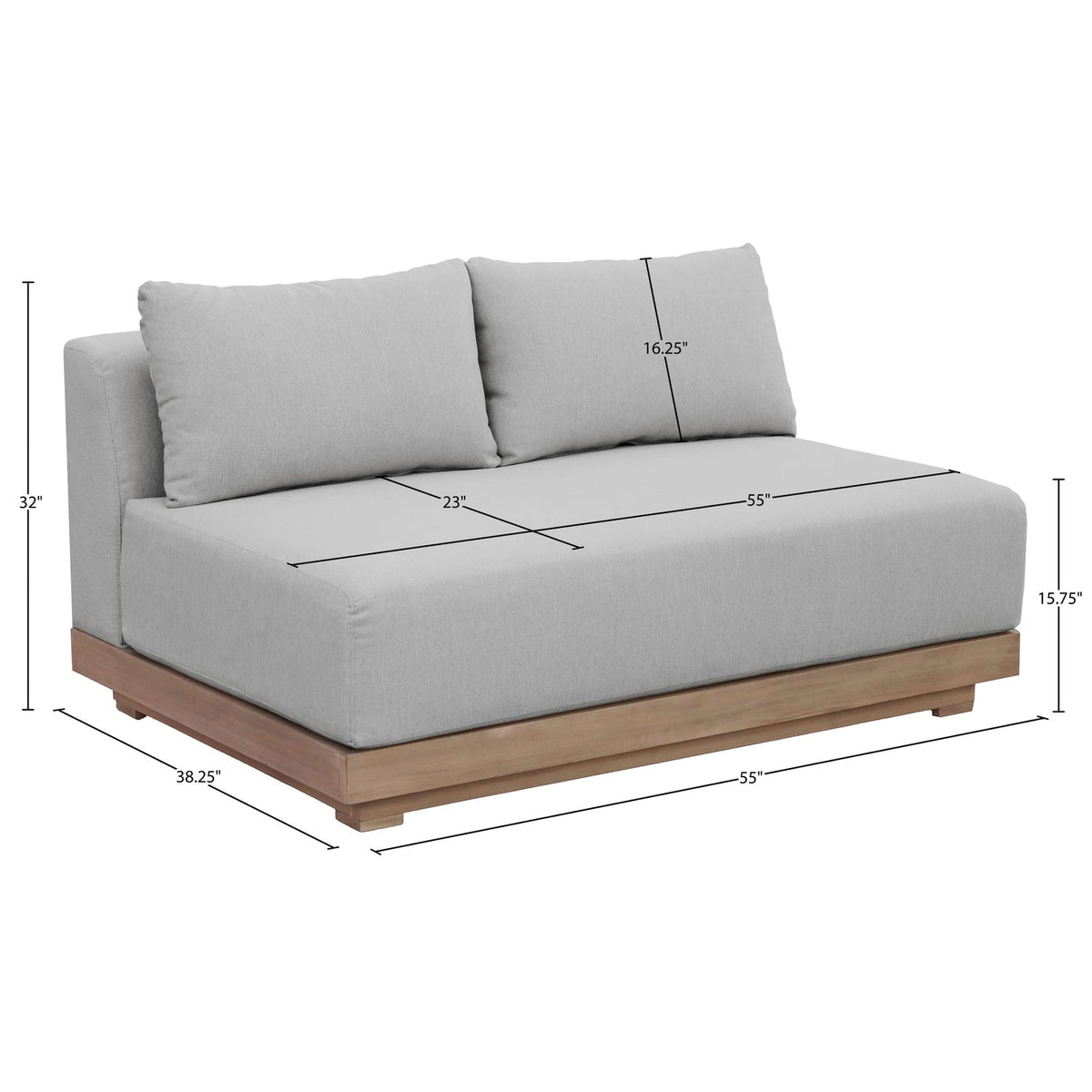 Solace 55in Grey Olefin Performance Fabric Outdoor Patio Modular Loveseat