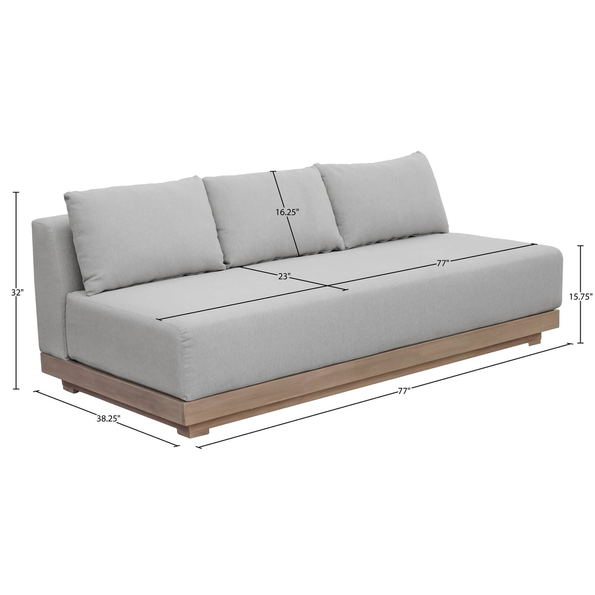Solace 77in Grey Olefin Performance Fabric Outdoor Patio Modular Sofa