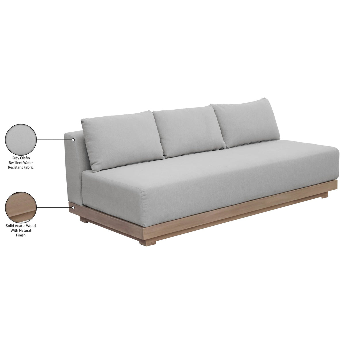 Solace 77in Grey Olefin Performance Fabric Outdoor Patio Modular Sofa