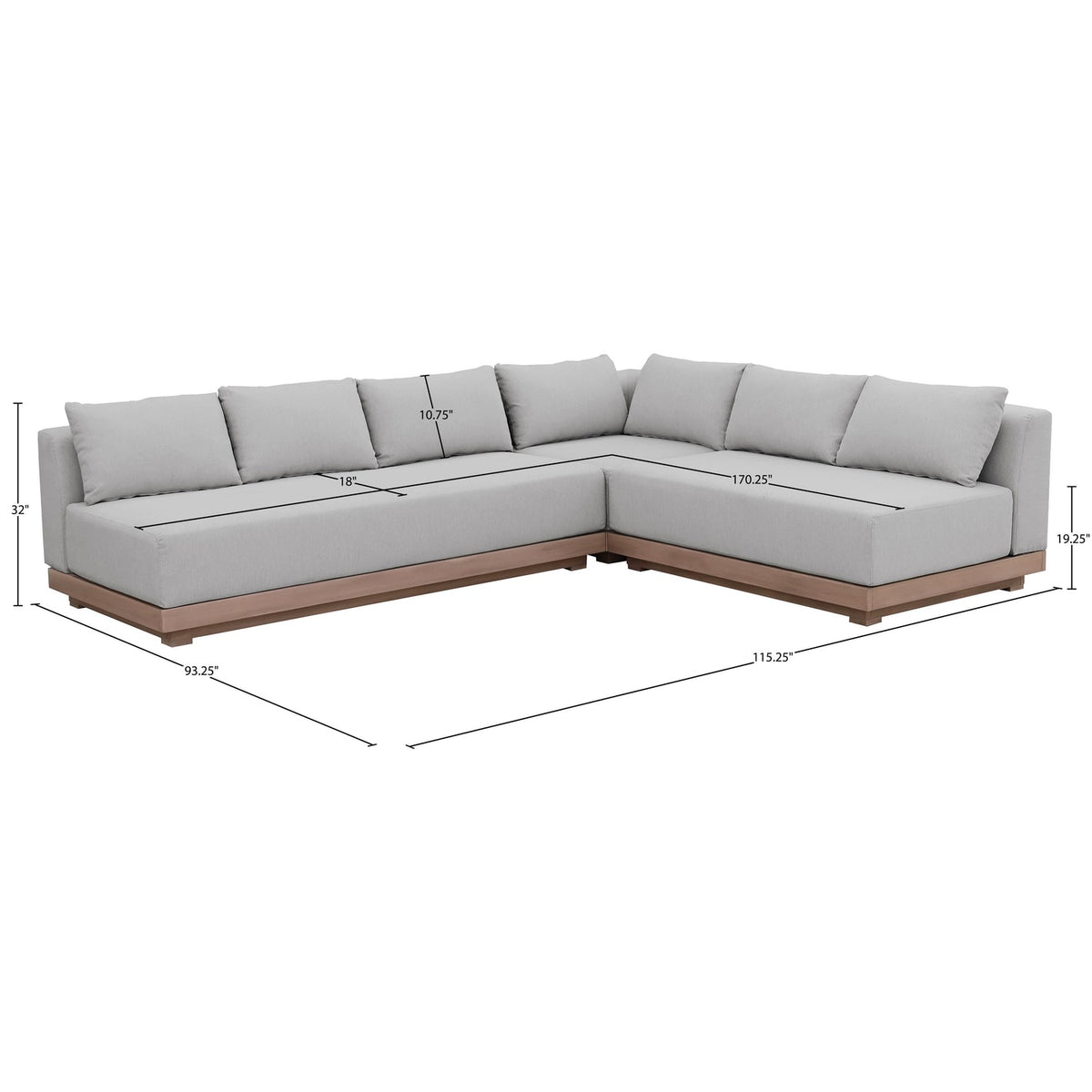 Solace Grey Olefin Performance Fabric 3 Piece Outdoor Patio Modular Sectional Sofa