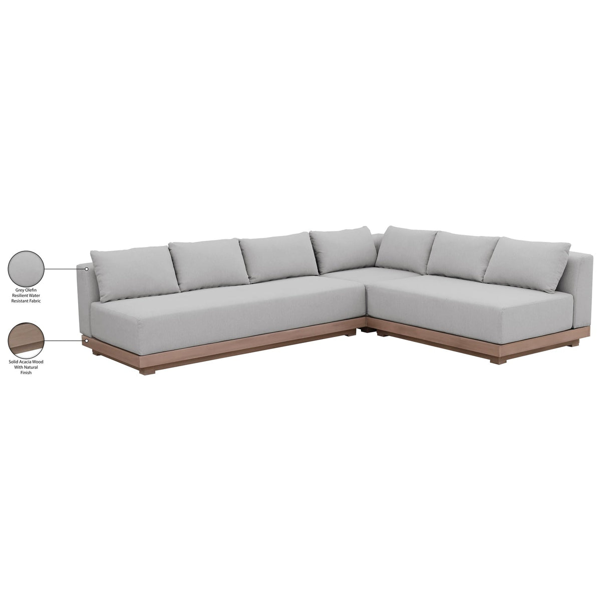Solace Grey Olefin Performance Fabric 3 Piece Outdoor Patio Modular Sectional Sofa