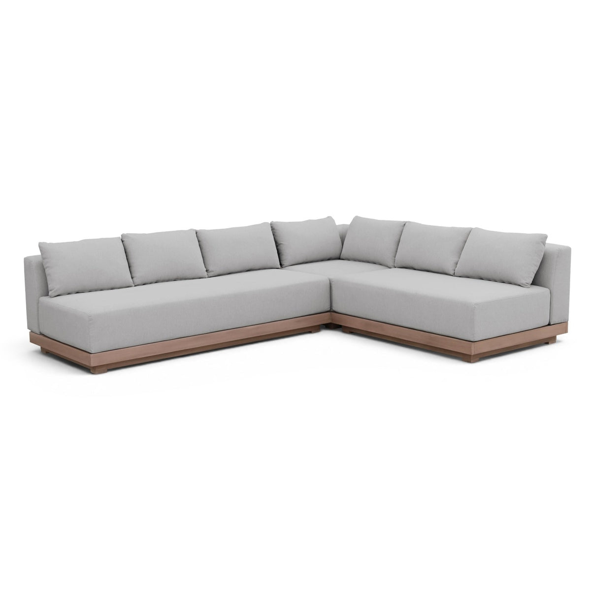 Solace Grey Olefin Performance Fabric 3pc. Outdoor Patio Modular Sectional in grey olefin, acacia frame, primary product view
