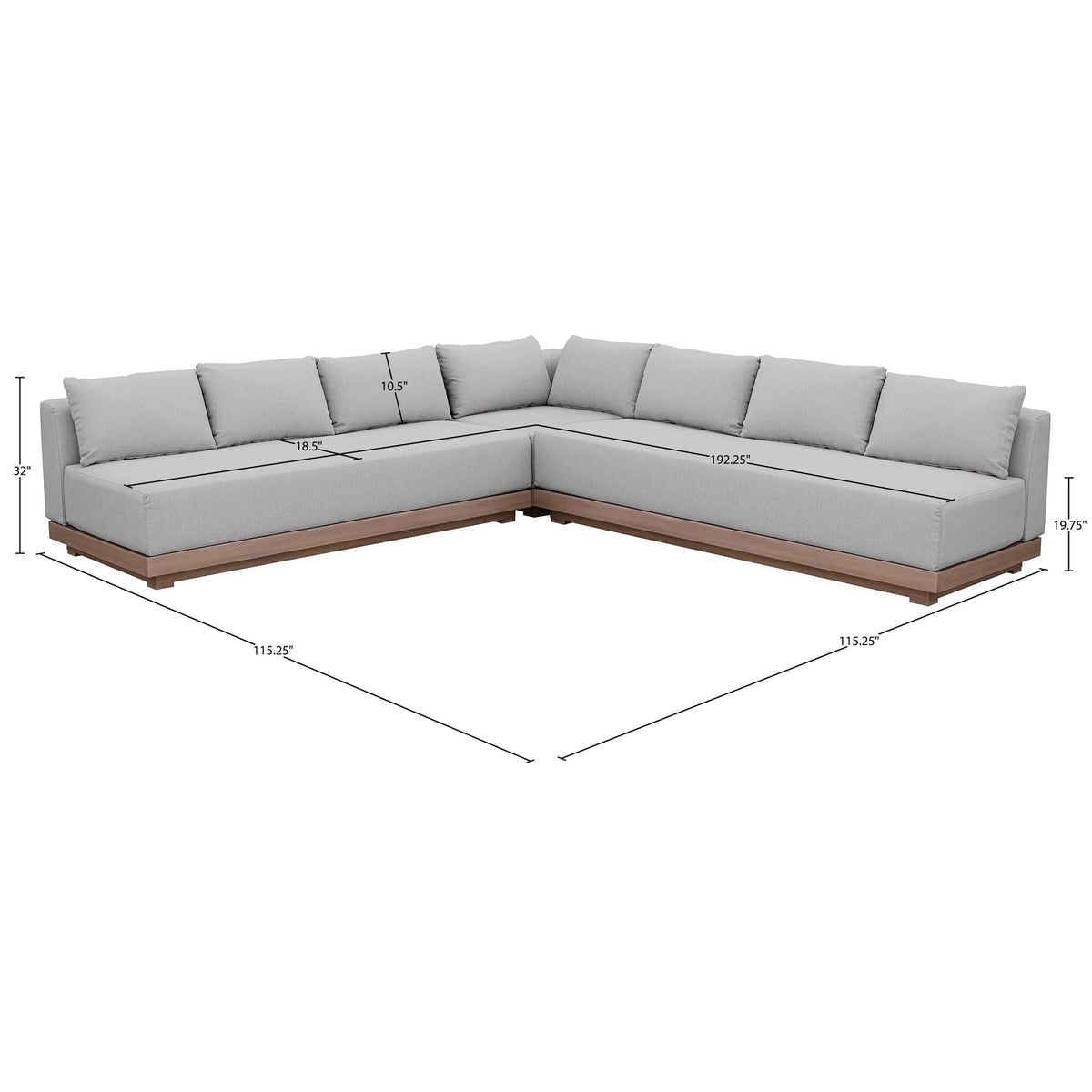 Solace Grey Olefin Performance Fabric 3 Piece Outdoor Patio Modular Sectional Sofa