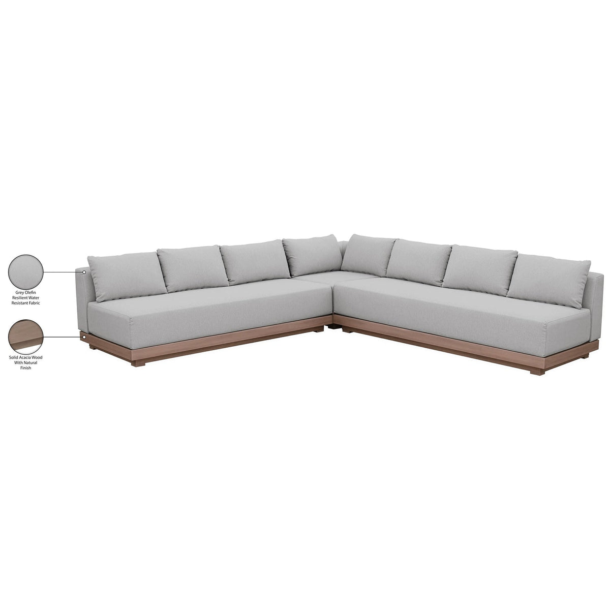 Solace Grey Olefin Performance Fabric 3 Piece Outdoor Patio Modular Sectional Sofa