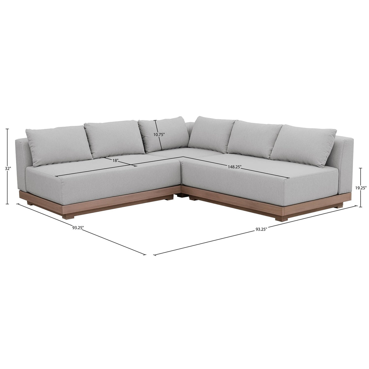 Solace Grey Olefin Performance Fabric 3 Piece Outdoor Patio Modular Sectional Sofa
