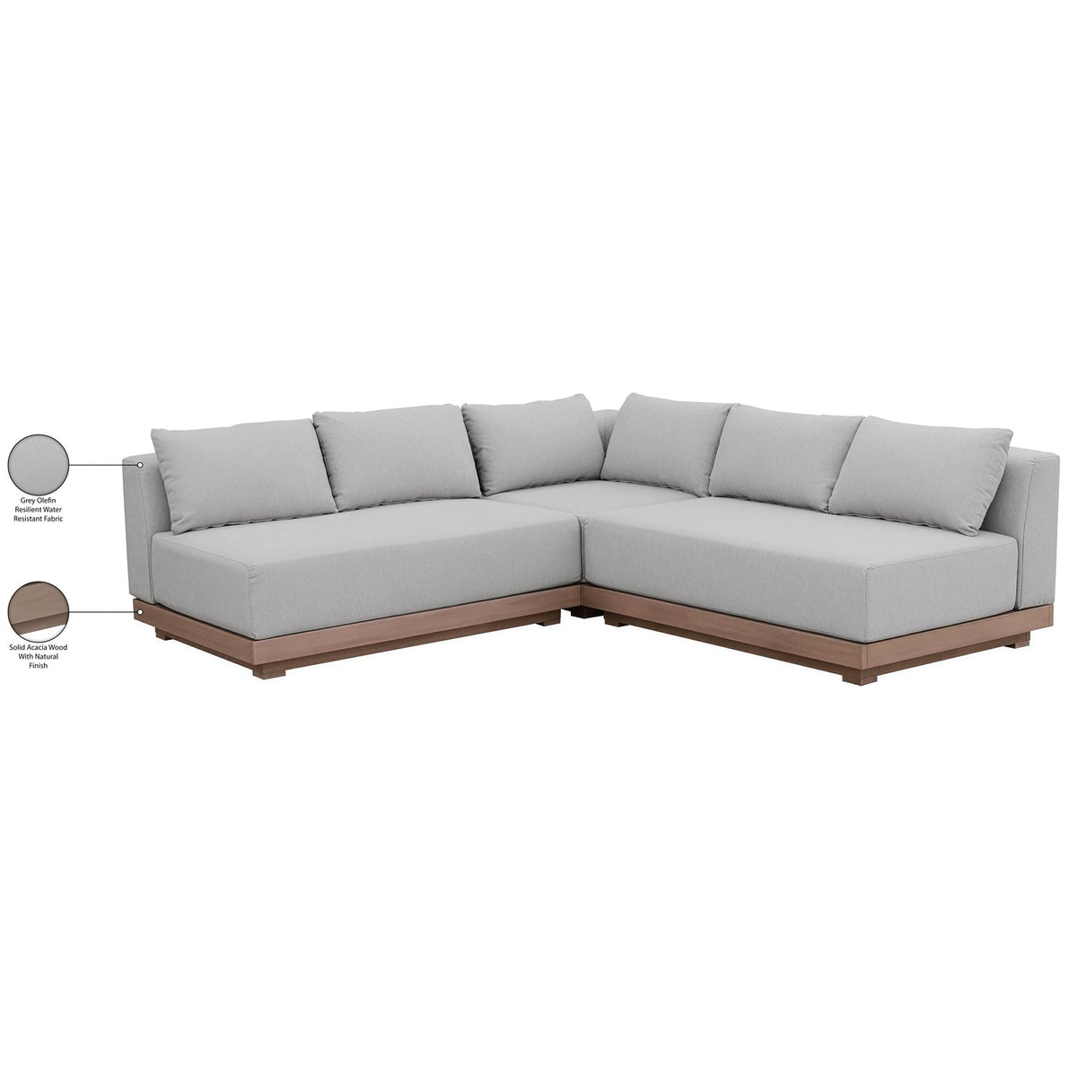 Solace Grey Olefin Performance Fabric 3 Piece Outdoor Patio Modular Sectional Sofa