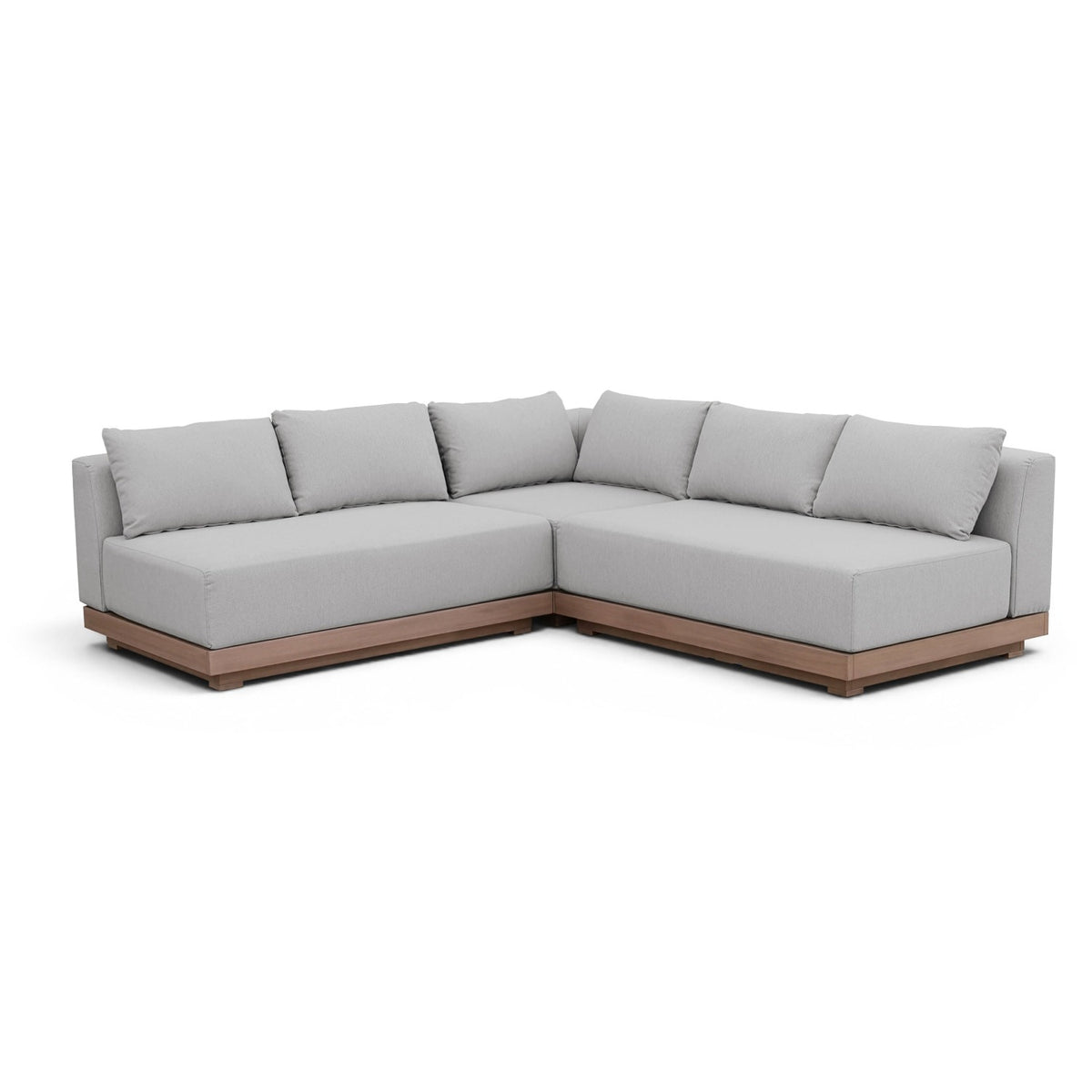 Solace Grey Olefin Performance Fabric 3pc. Outdoor Patio Modular Sectional in grey olefin, acacia frame, primary product view