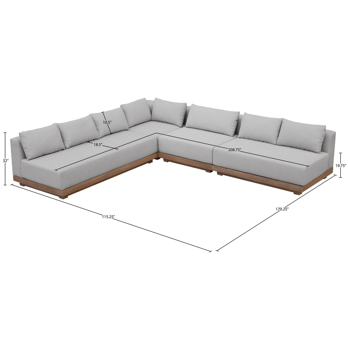 Solace Grey Olefin Performance Fabric 4 Piece Outdoor Patio Modular Sectional Sofa