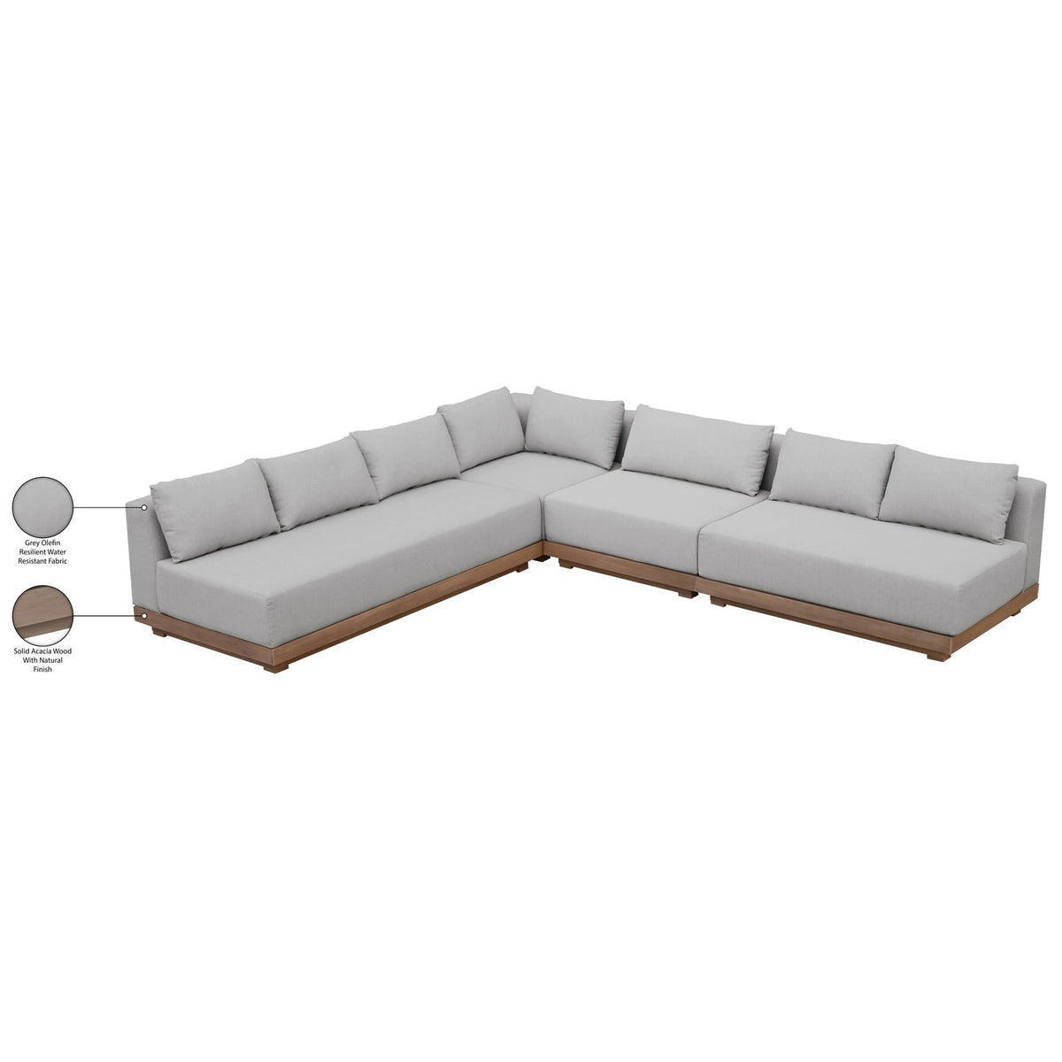 Solace Grey Olefin Performance Fabric 4 Piece Outdoor Patio Modular Sectional Sofa