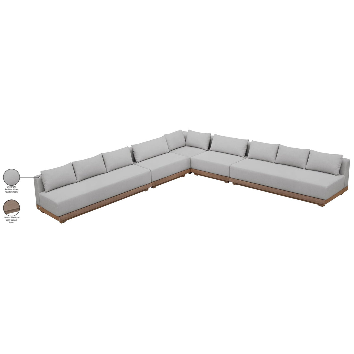 Solace Grey Olefin Performance Fabric 5 Piece Outdoor Patio Modular Sectional Sofa
