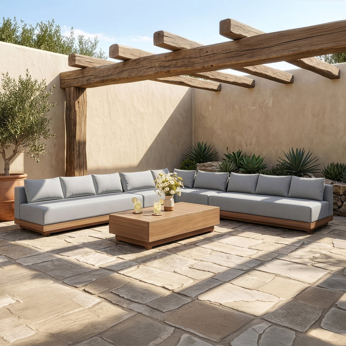 Solace Grey Olefin Performance Fabric 5 Piece Outdoor Patio Modular Sectional Sofa