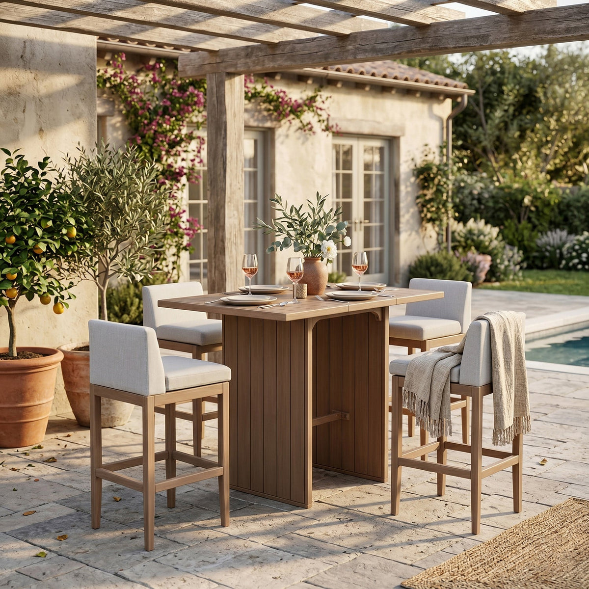 Solace Natural Acacia Wood Outdoor Patio Bar Table