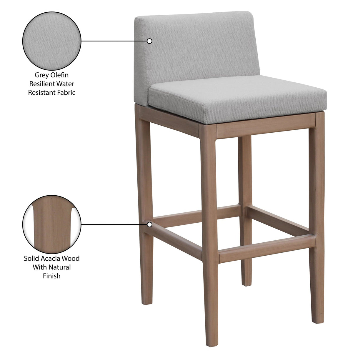 Solace Grey Olefin Performance Fabric Outdoor Patio Bar Stool