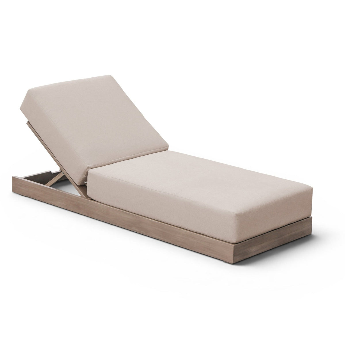 Solace Beige Olefin Performance Fabric Outdoor Patio Lounge Chair in beige olefin on natural acacia, primary product view