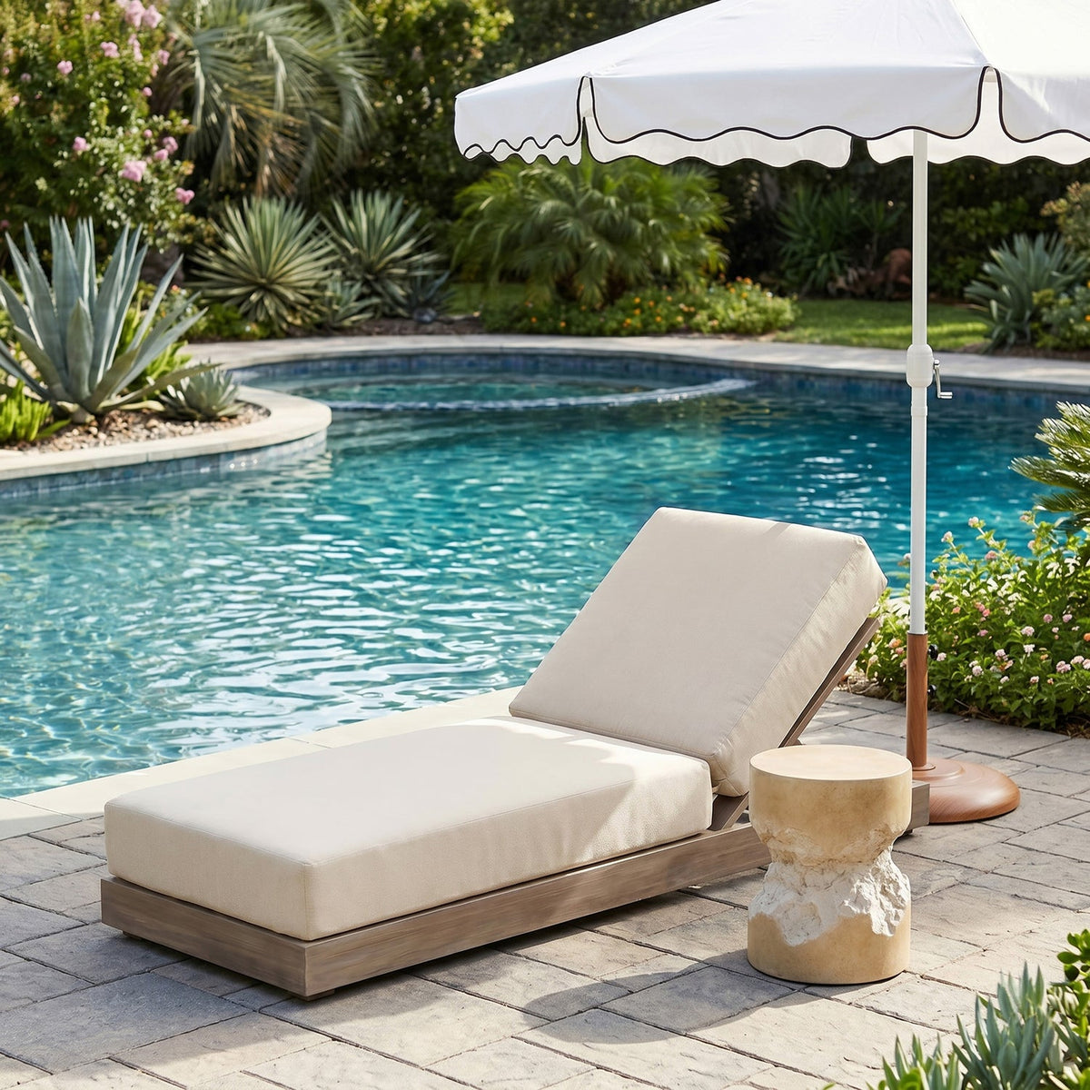 Solace Cream Olefin Performance Fabric Outdoor Patio Lounge Chair