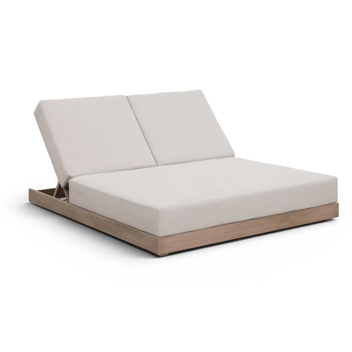 Solace Cream Olefin Performance Fabric Outdoor Patio Double Lounge Chair in cream olefin, acacia frame, primary product view