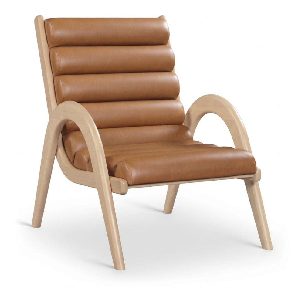 Randal Accent Chair in cognac vegan leather with natural-finish wood frame, primary product view