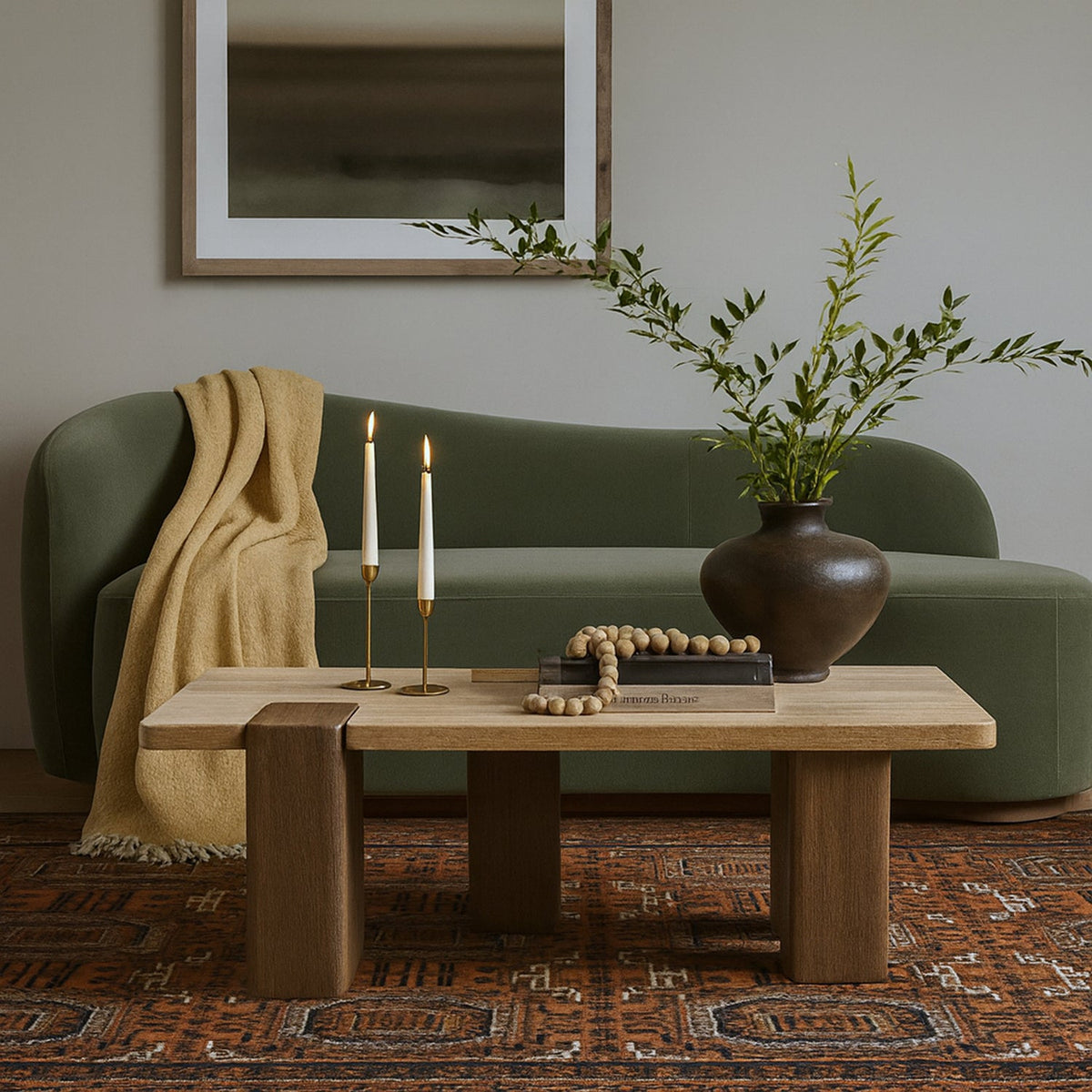Ravenna Natural Genuine Travertine and Oak Wood Coffee Table