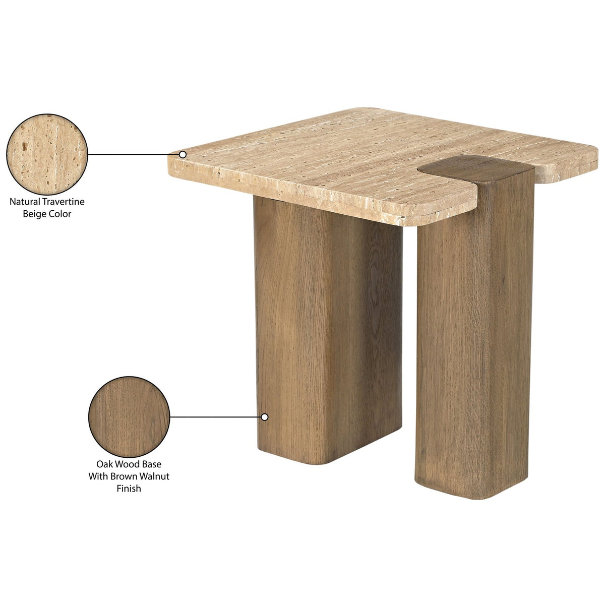 Ravenna Natural Genuine Travertine and Oak Wood End Side Table Set of 2