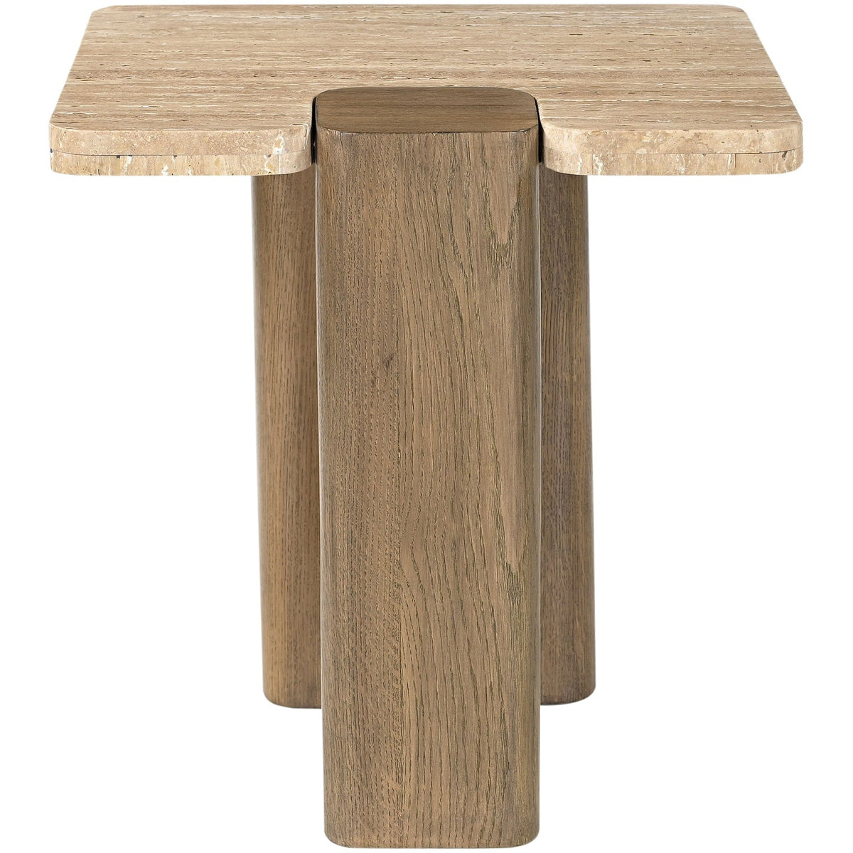 Ravenna Natural Genuine Travertine and Oak Wood End Side Table Set of 2