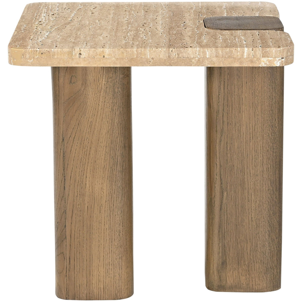 Ravenna Natural Genuine Travertine and Oak Wood End Side Table Set of 2