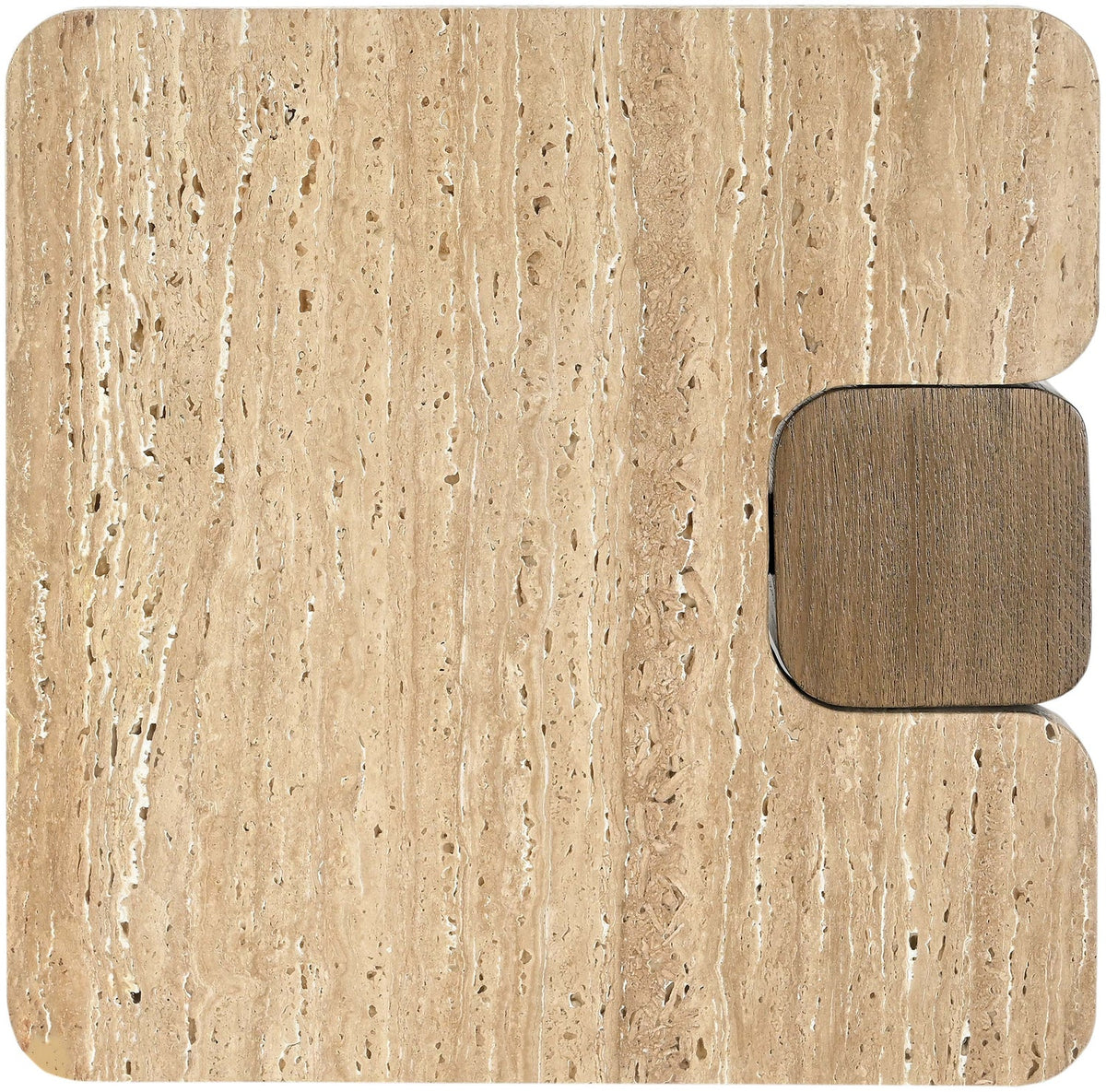 Ravenna Natural Genuine Travertine and Oak Wood End Side Table Set of 2