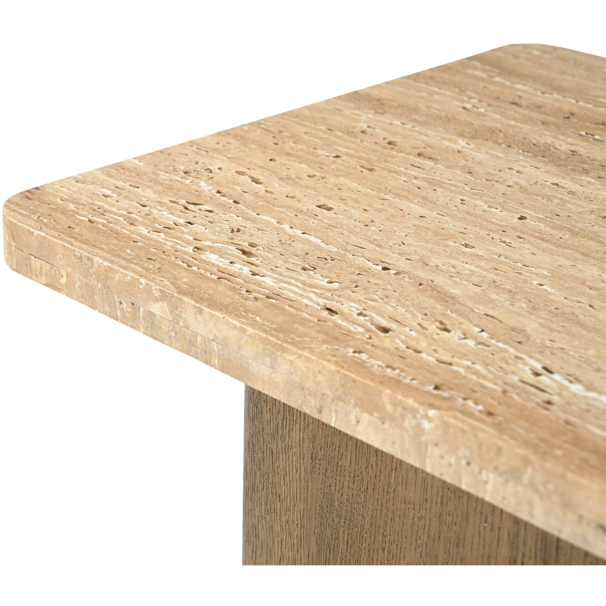 Ravenna Natural Genuine Travertine and Oak Wood End Side Table Set of 2