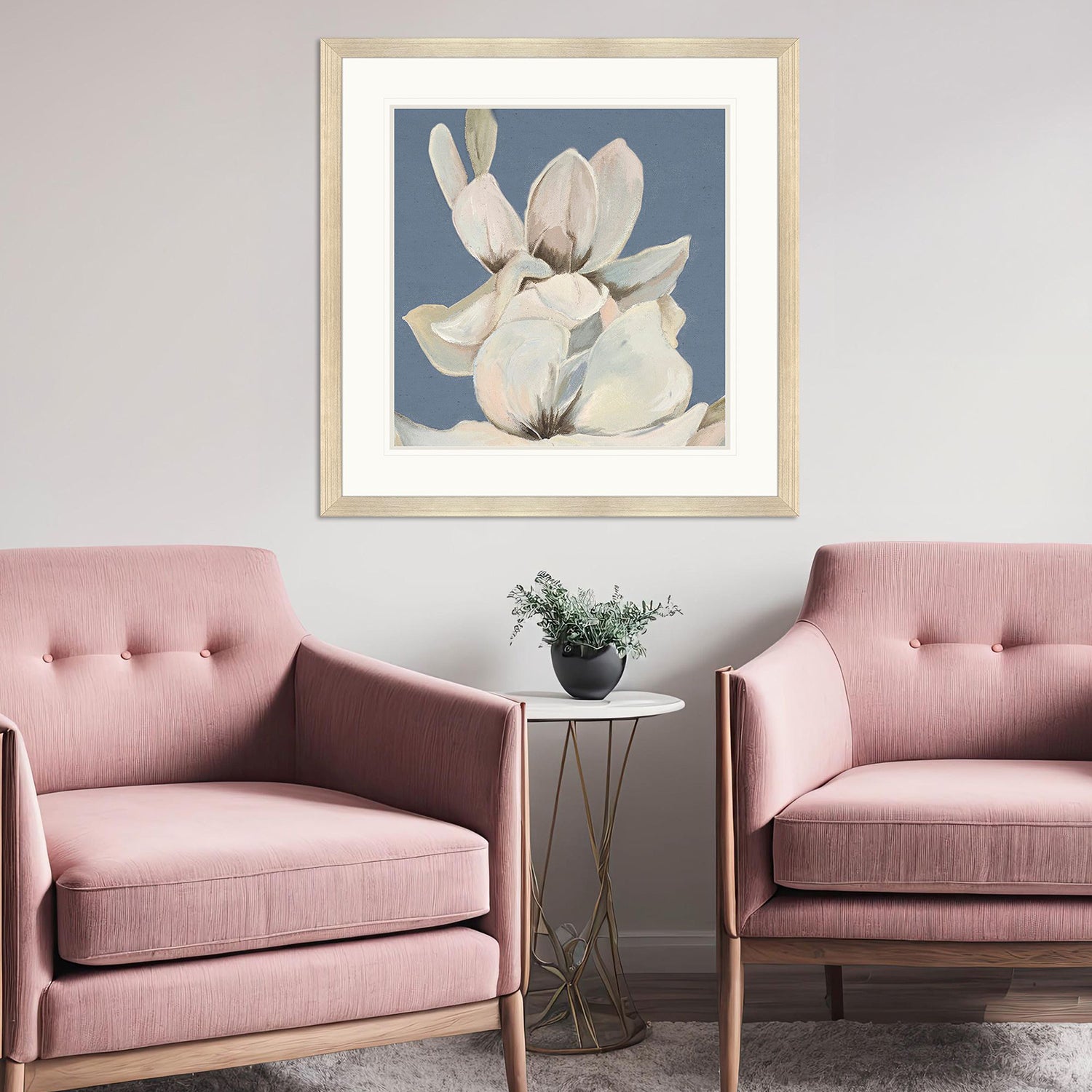 Sarah Lang Magnolia on Blue I Framed Art