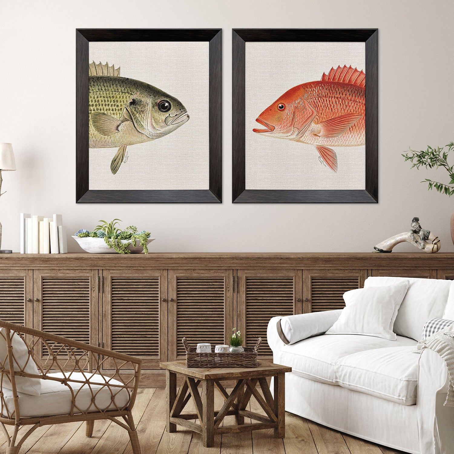 Malanta Knowles Green/Red Fish Framed Art Set of 2