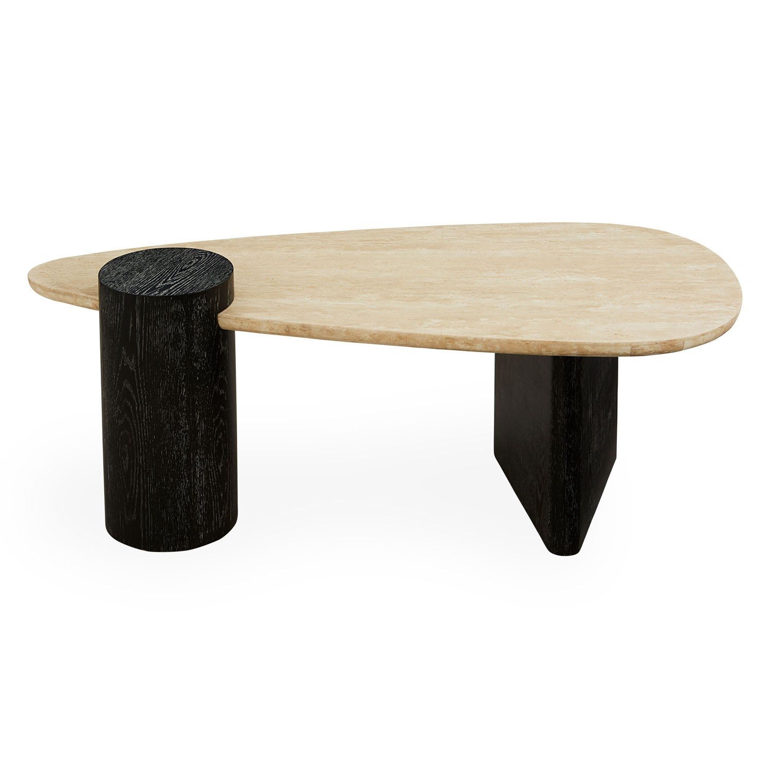 Jonathan Adler Oeuf cocktail table, detail of travertine stone top