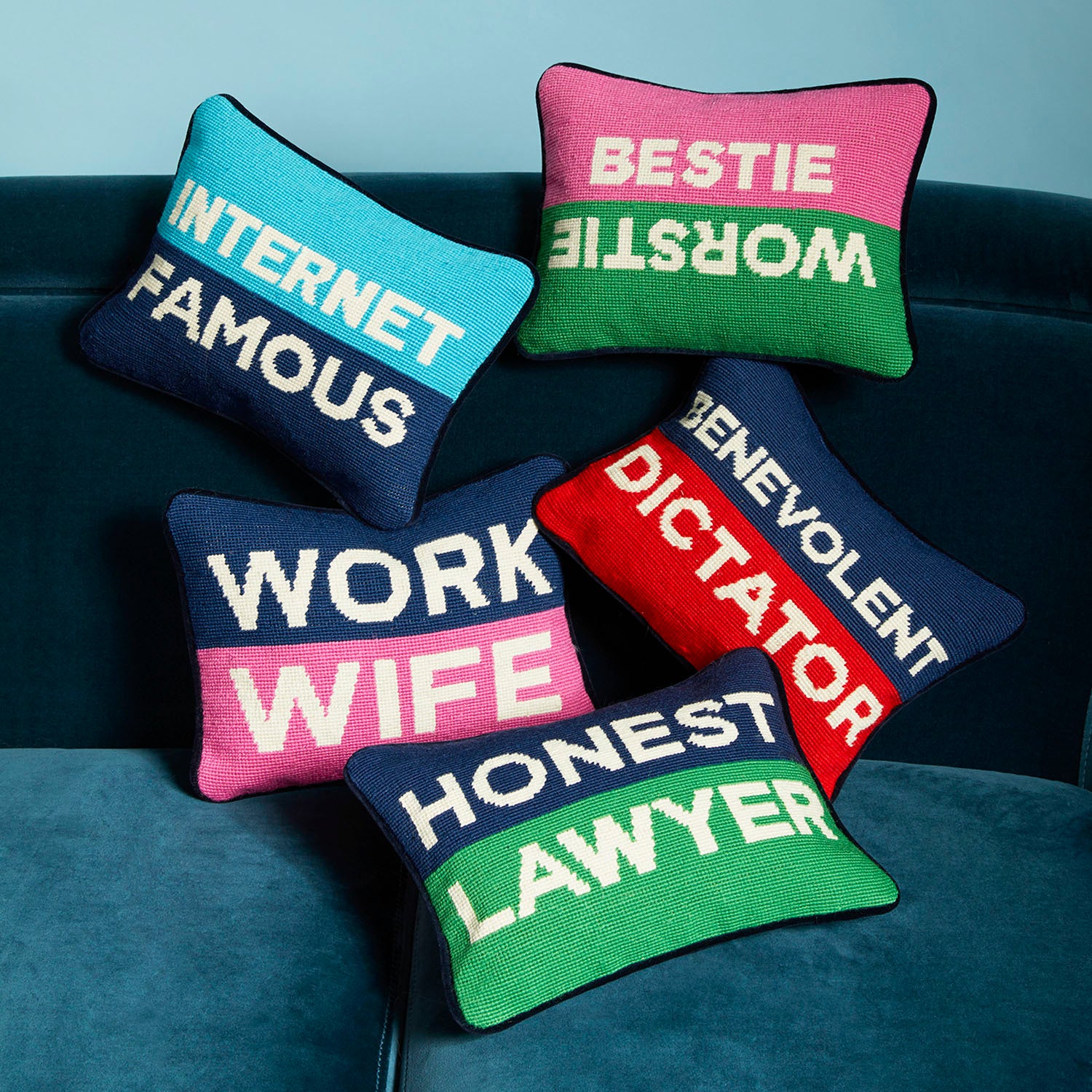 Jonathan Adler Honest Lawyer Needlepoint Throw Pillow