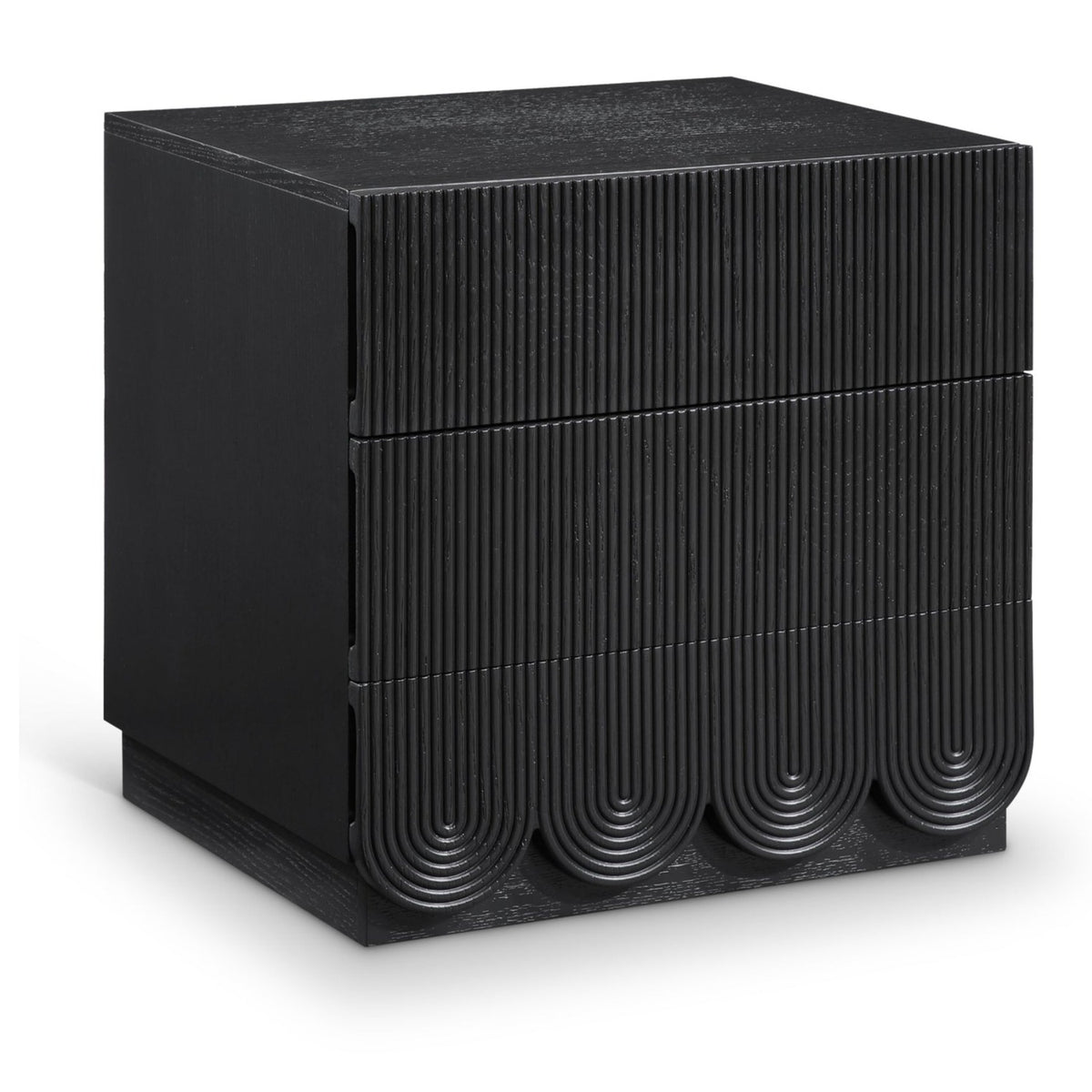 Scallop 24" Black Oak Veneer Nightstand in rich black oak veneer with fluted drawers, primary product view