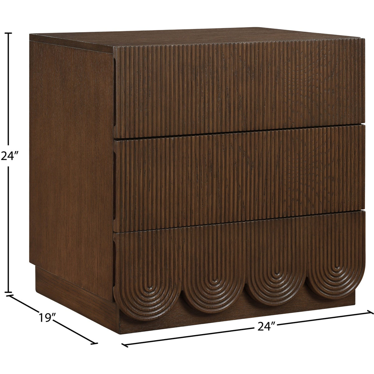 Scallop 24in Brown Oak Veneer Nightstand Set of 2