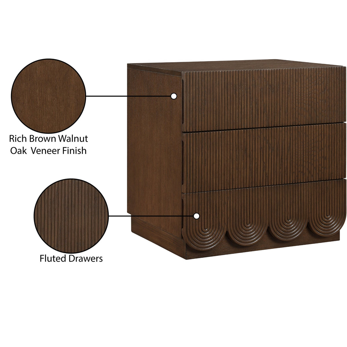 Scallop 24in Brown Oak Veneer Nightstand Set of 2