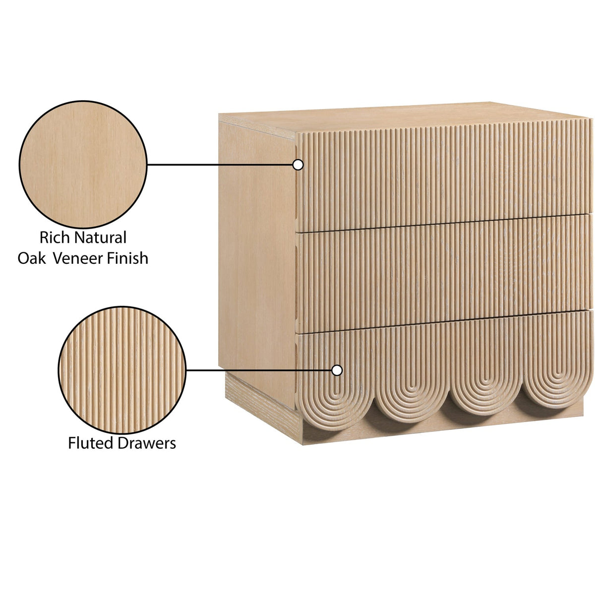 Scallop 24in Natural Oak Veneer Nightstand Set of 2