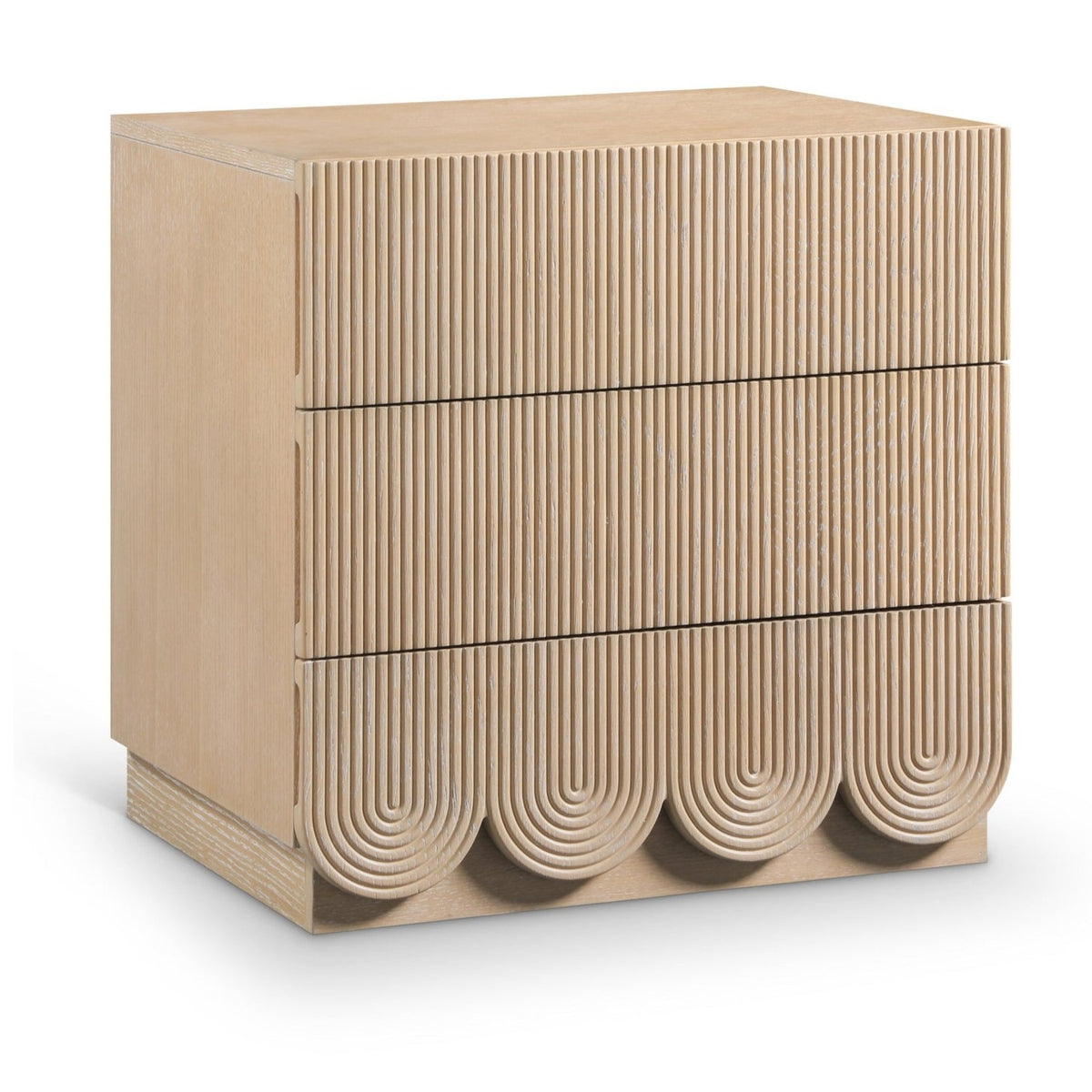 Scallop 24" Natural Oak Veneer Nightstand in natural oak veneer with fluted drawers, primary product view