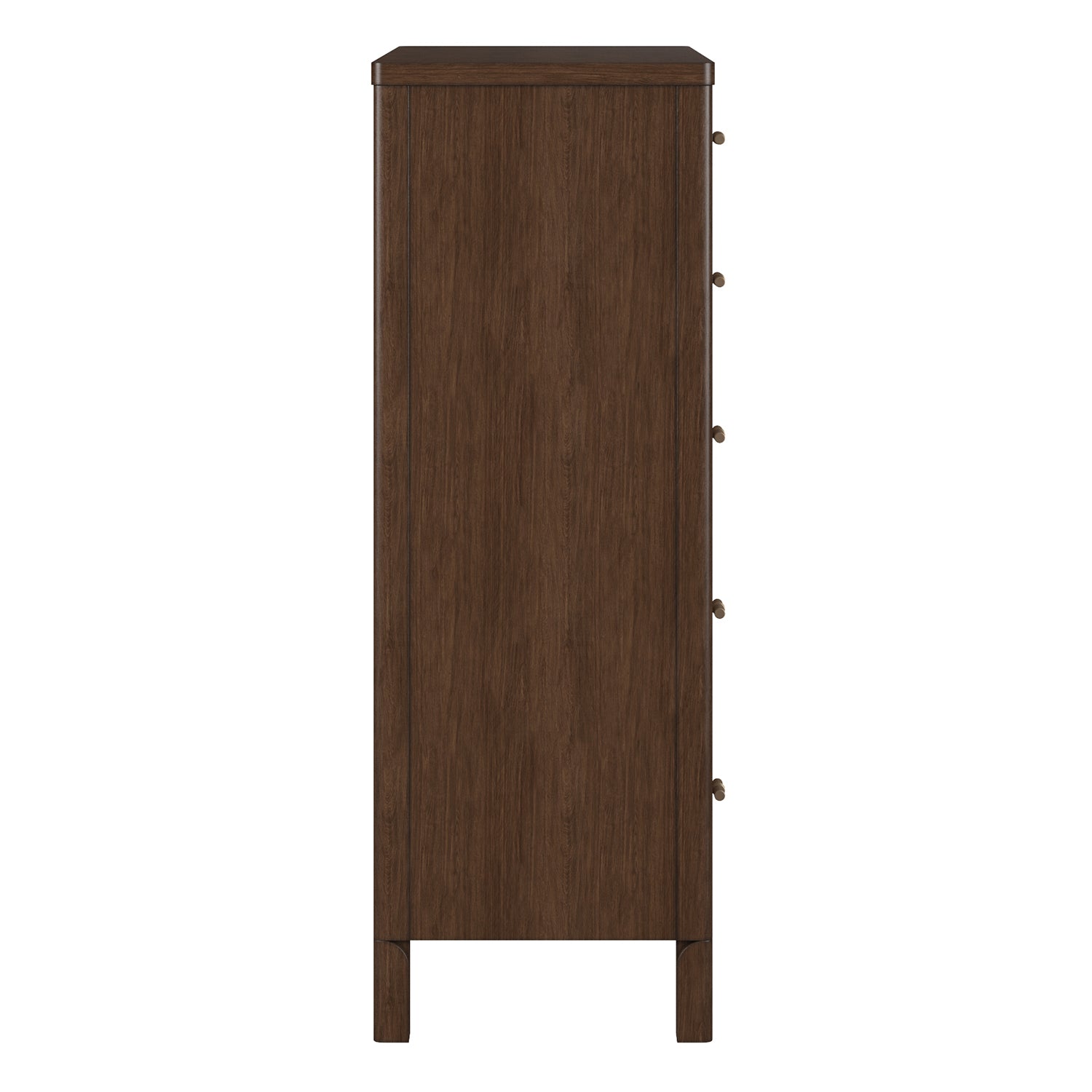 Verge 5 Drawer Chest in Handcrafted Walnut, detail of the hardware and finish