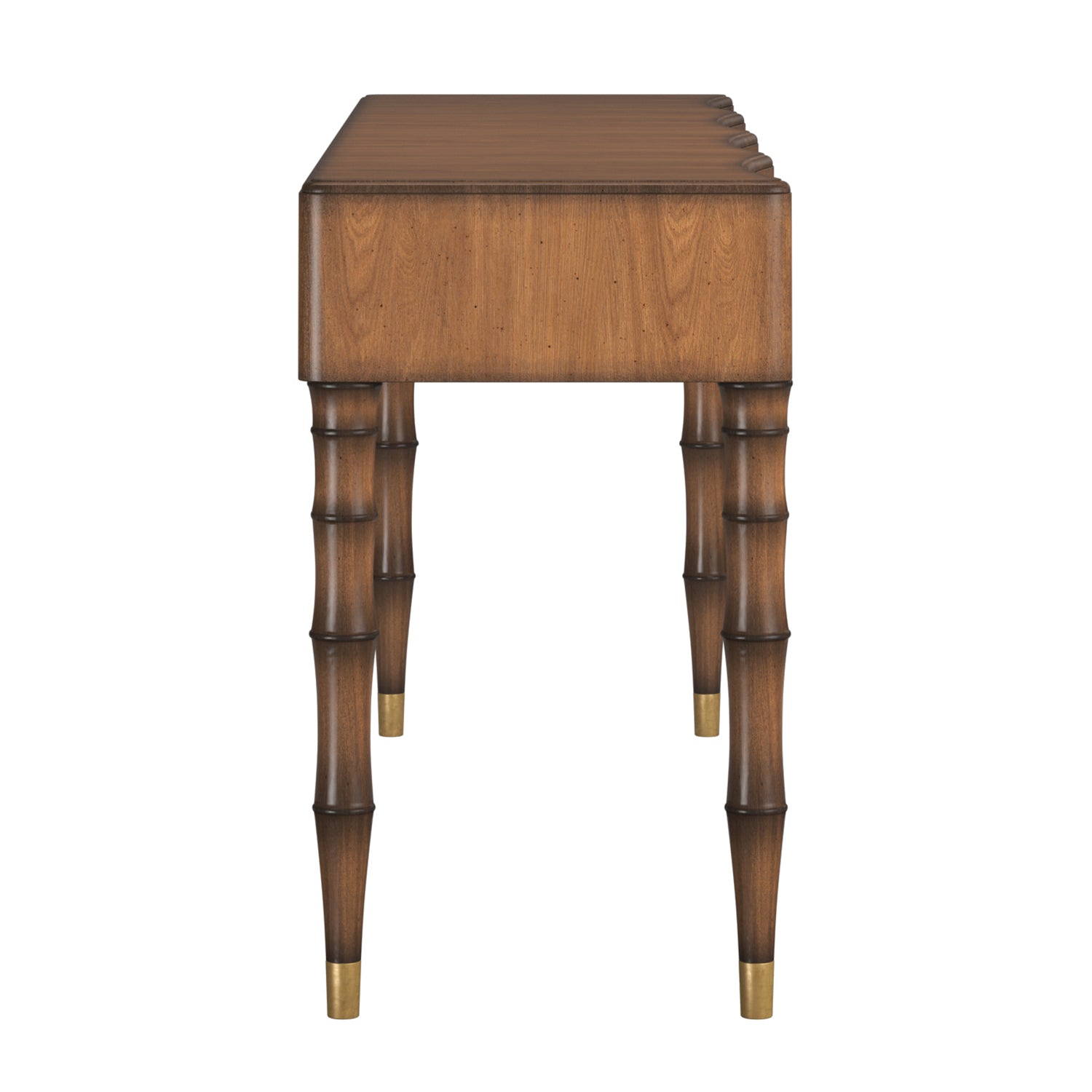 Harbor Sofa Table in Deep Woods, detail of the hardware and finish