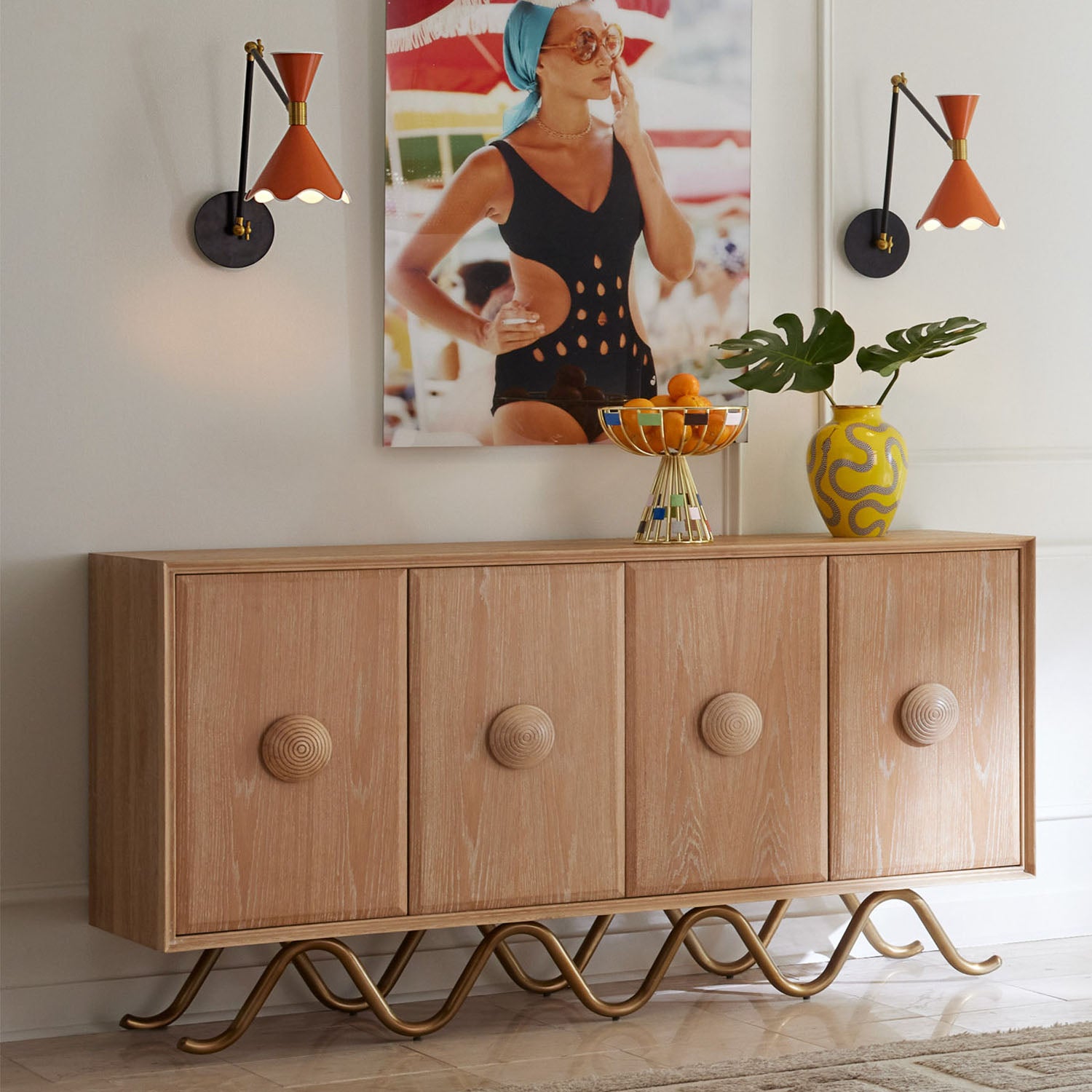 Jonathan Adler Close-up of the shade and brass accents, Ripple Articulating Wall Sconce
